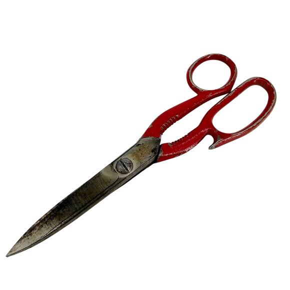 Vintage Multi Purpose Kitchen Shears Cutlery Red Handle Scissors Opener 8" *READ - Picture 1 of 6